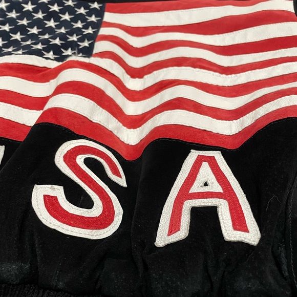 SPECTACULAR “PELLE CUIR” USA AMERICAN FLAG LEATHER & SUEDE VINTAGE JACKET SIZE S - Picture 6 of 16